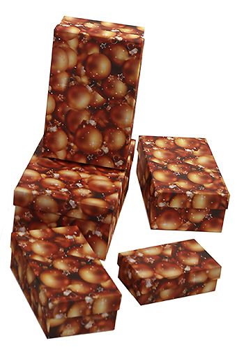 Коробка карт. 106/X9136 наб. из 10 прямоуг.- нов.год шары золотые