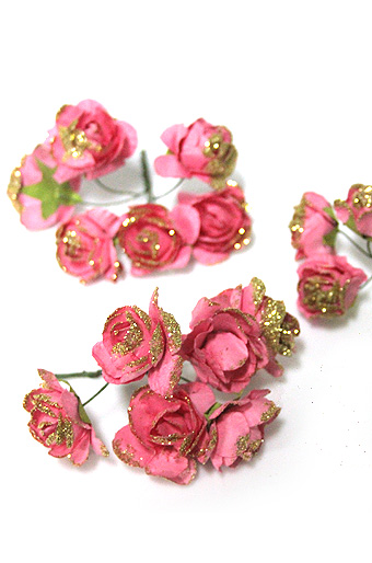 Цветок декор. 013/37 роза бум. с блестками персиковая