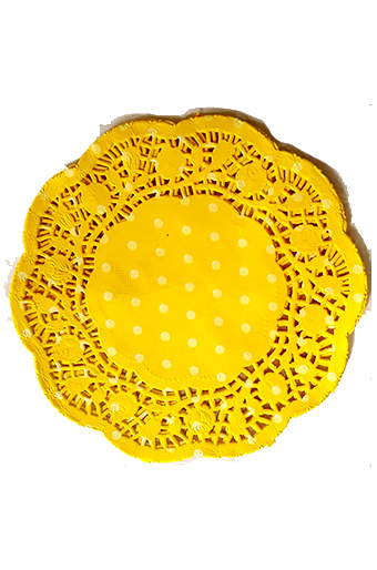 Салфетки ажурные цветные 140/30 круглые горошек на желтом
