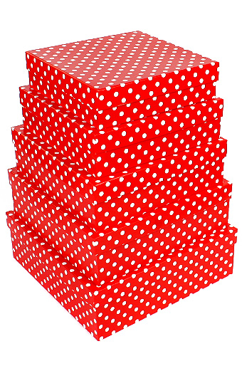 Коробка карт. 050/001-20 наб. из 5 квадратов- горошек красный