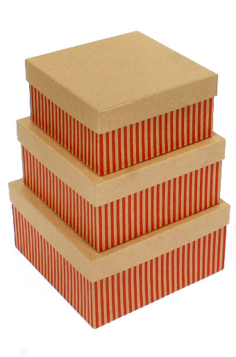 Коробка карт. крафт 030/003-20 наб. из 3 квадр. средн.- полосы красные