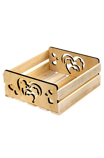 Коробка деревянная 125/408-93 лоток прямоуг. с резными ручками- сердца эйлера / ПОД ЗАКАЗ