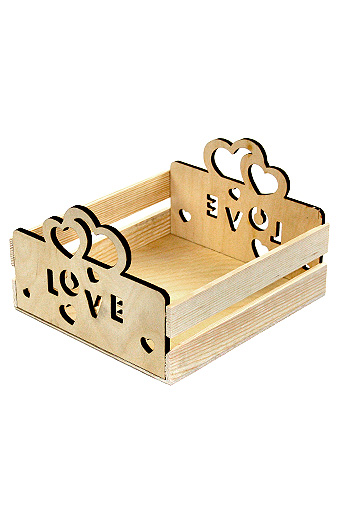 Коробка деревянная 125/409-93 лоток прямоуг. с резными ручками- сердца love