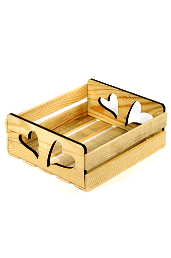 Коробка деревянная 125/407-93 лоток прямоуг. с резными ручками- 2 сердца / ПОД ЗАКАЗ