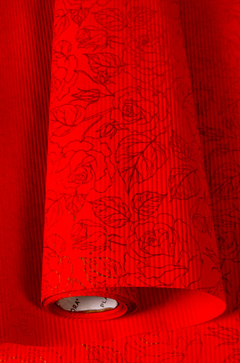 Бумага крафт 32/304-20 рельефная- цветы золотые на красном