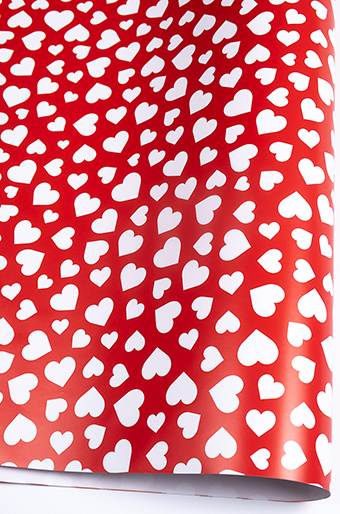 Бумага глянц. 100/4006 сердца белые на красном